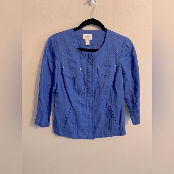 NWT Chicos Blue Linen Zippered Jacket size 00 - Picture 1 of 11